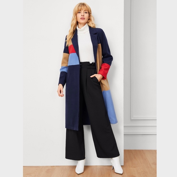 Rouge! Jackets & Blazers - Blue Color Block Midi Coat w/Pockets
